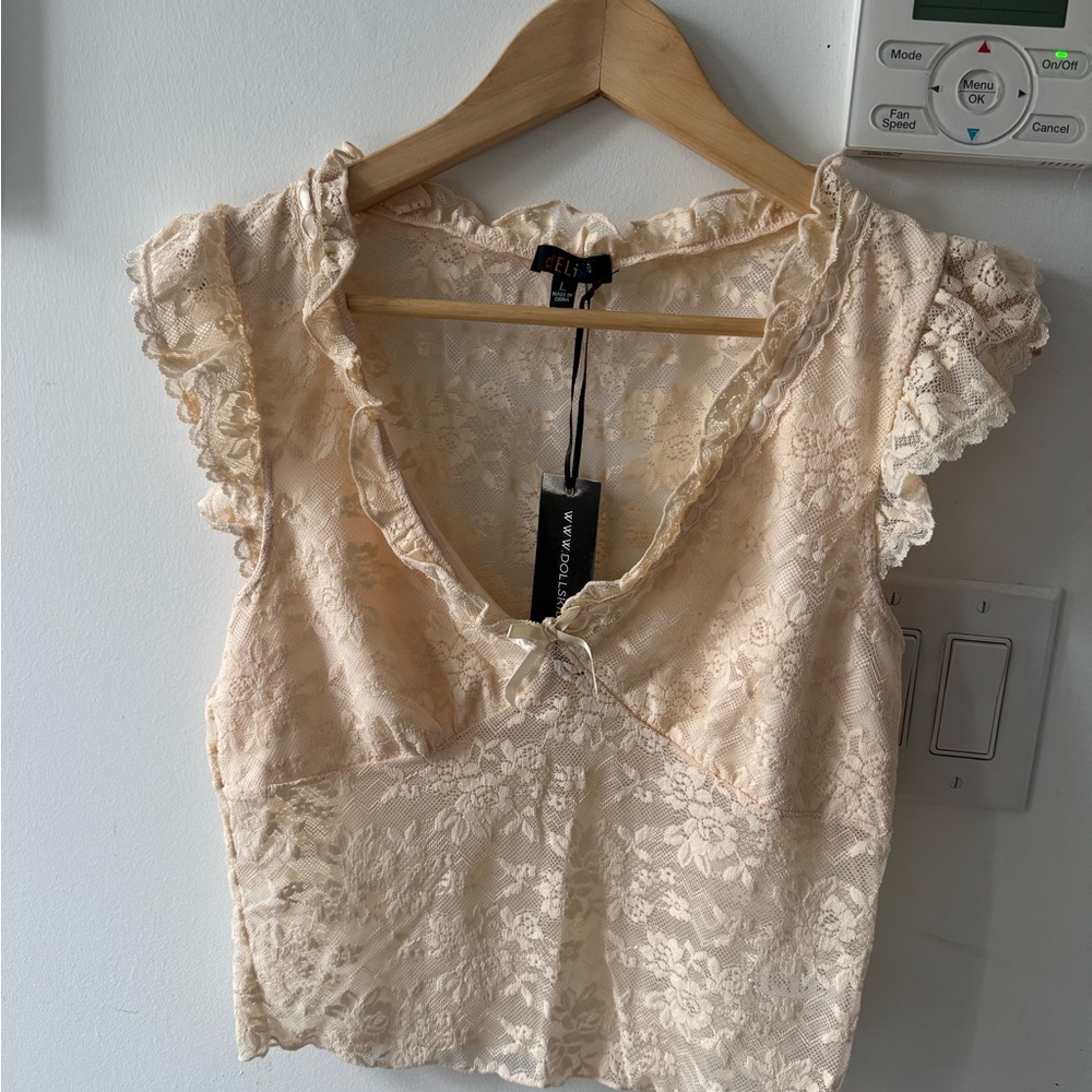 Dolls Kill Cream Lace Blouse